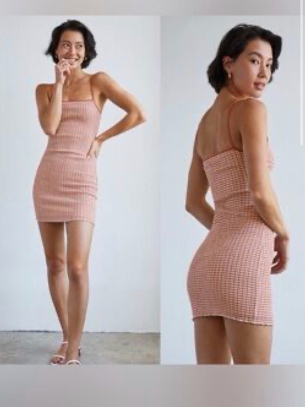 Arizia jazz mini dress Pink coral Gingham Ribbed Bodycon Mini Dress